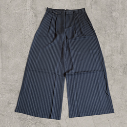 Wide-leg pinstriped tailored trousers in grey with white pinstripe