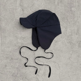 Russian trapper bonnet hat in black with black fleece.