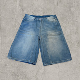 Baggy relaxed fit denim shorts jorts in washed blue