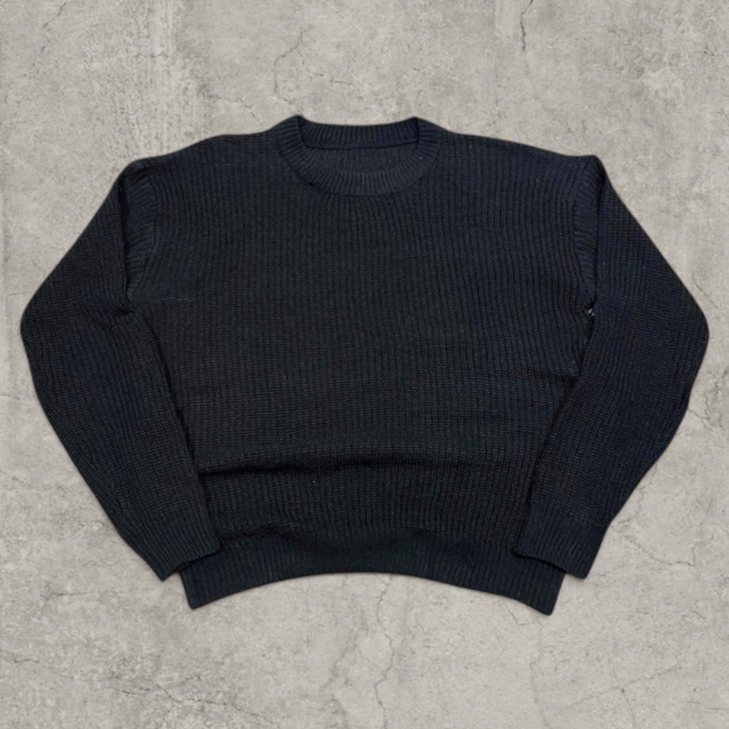 Vintage knitted jumper with crew neck in black