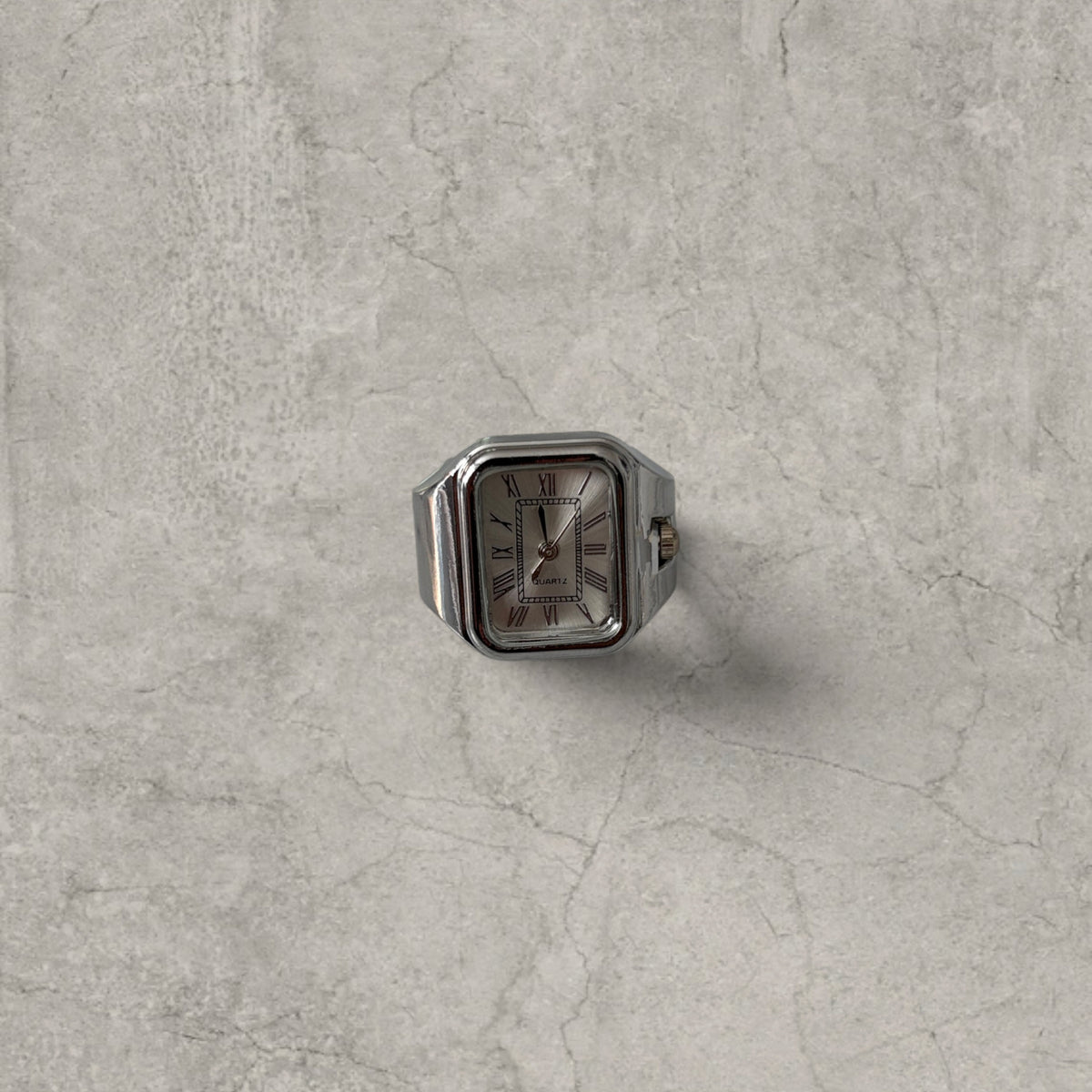 Silver stainless steel clock watch ring adjustable size