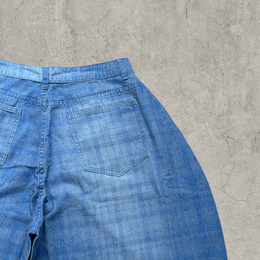 Wide-leg balloon skater jeans in blue plaid