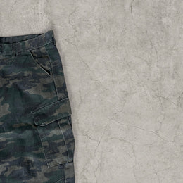 Baggy relaxed fit cargo jeans in khaki green and black camouflage print