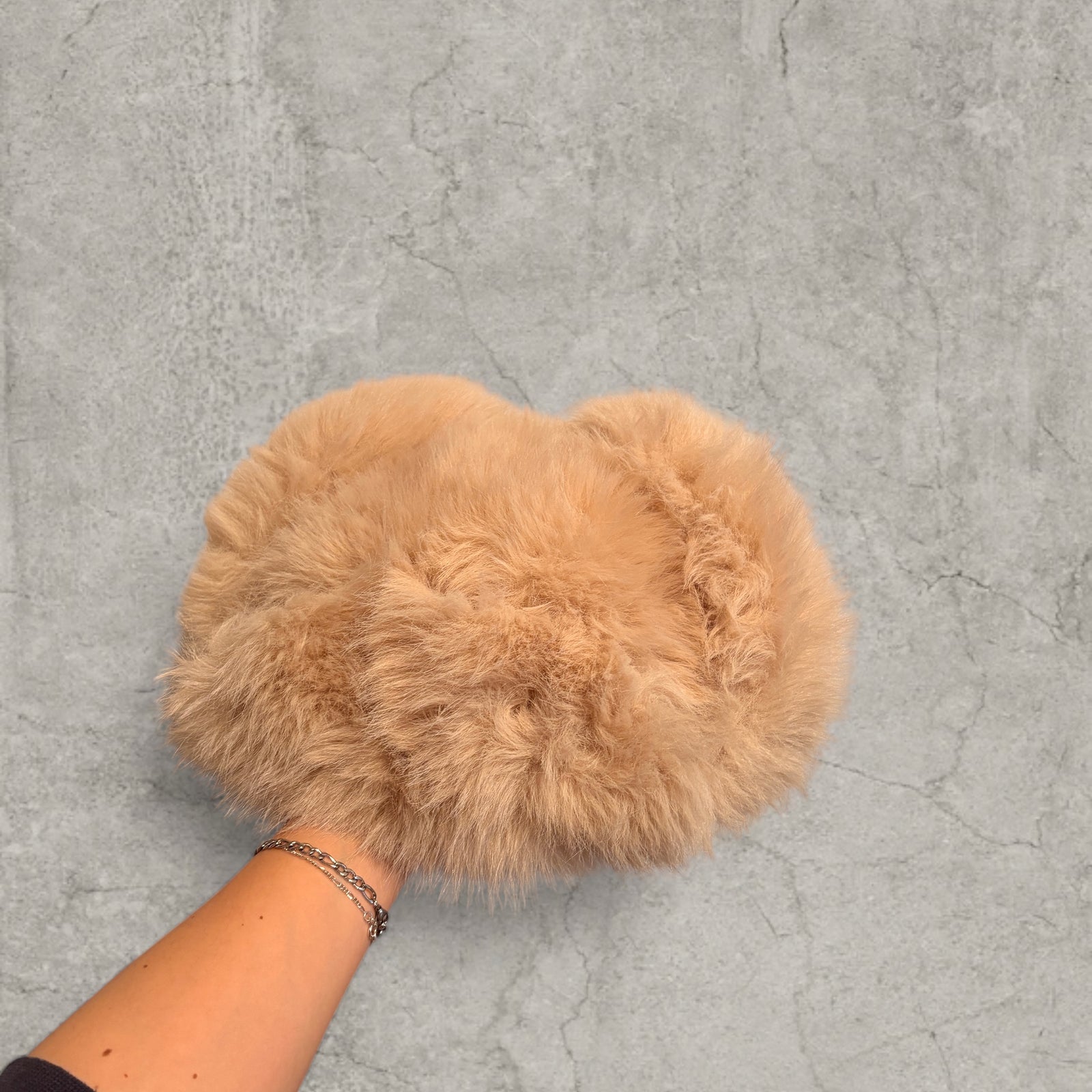 Russian ushanka hat in cream/beige thick faux fur.
