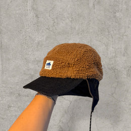 Trapper Russian cap brown/beige fleece and grey ear flaps.