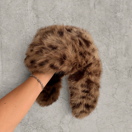 Russian ushanka hat in brown beige leopard print faux fur
