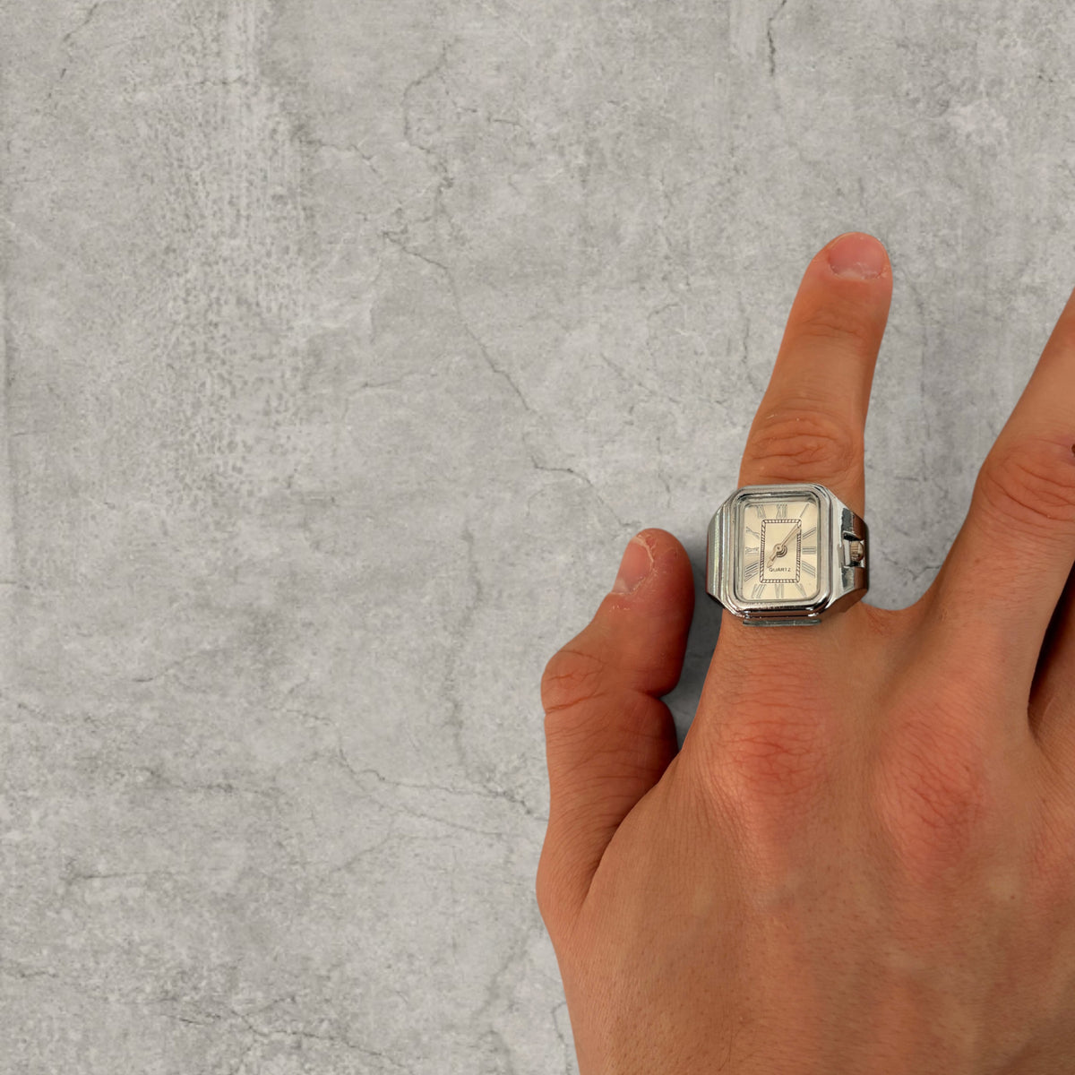 Silver stainless steel clock watch ring adjustable size
