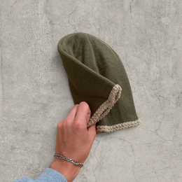 Japanese knit beanie hat in khaki green