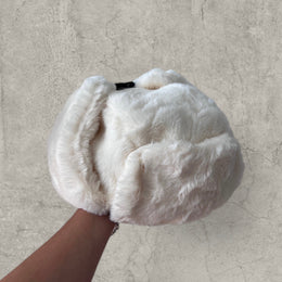 Russian ushanka hat in white/cream faux fur.