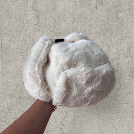 Russian ushanka hat in white/cream faux fur.