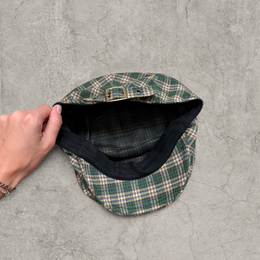 Plaid flat peak beret cap adjustable buckle in green