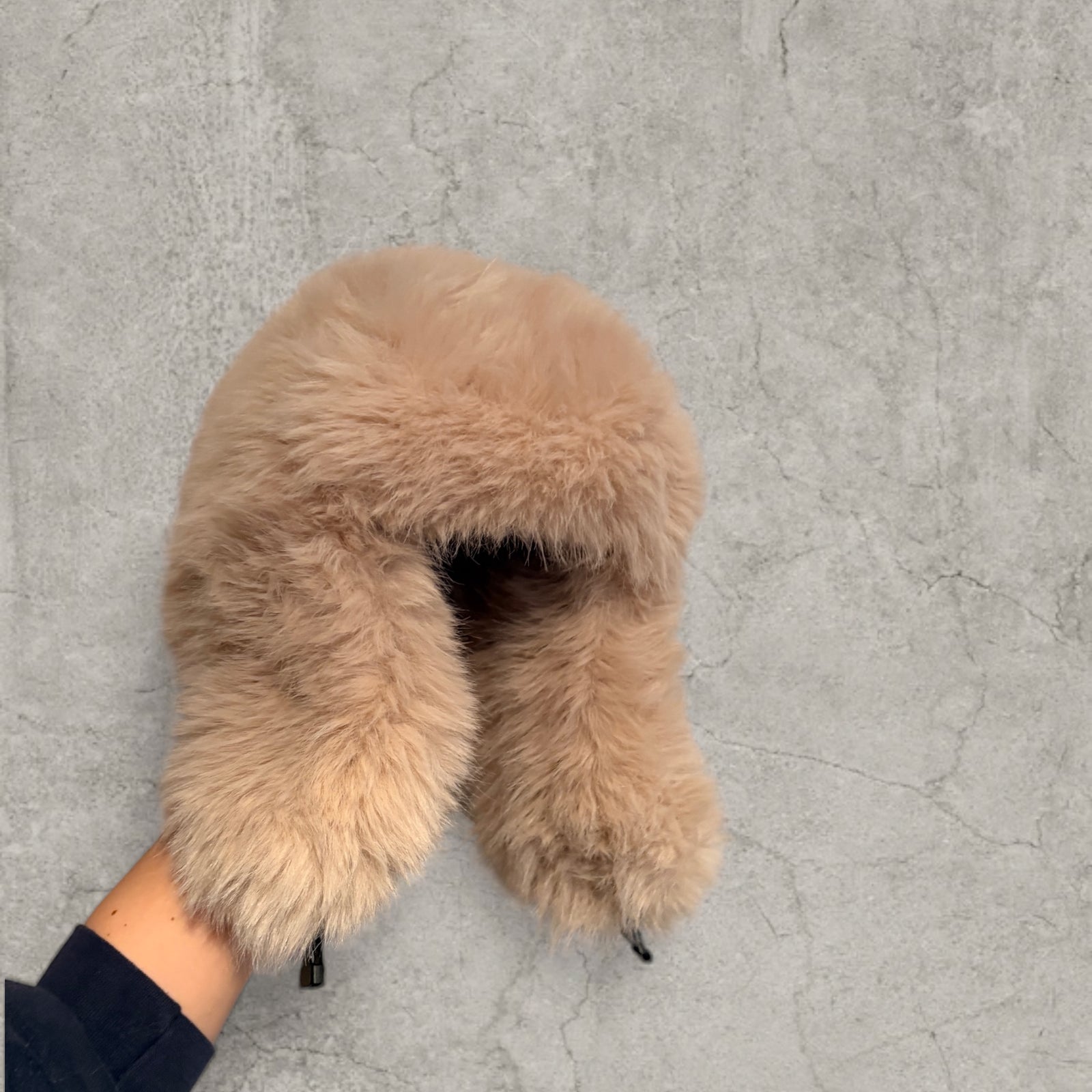 Russian ushanka hat in cream/beige thick faux fur.