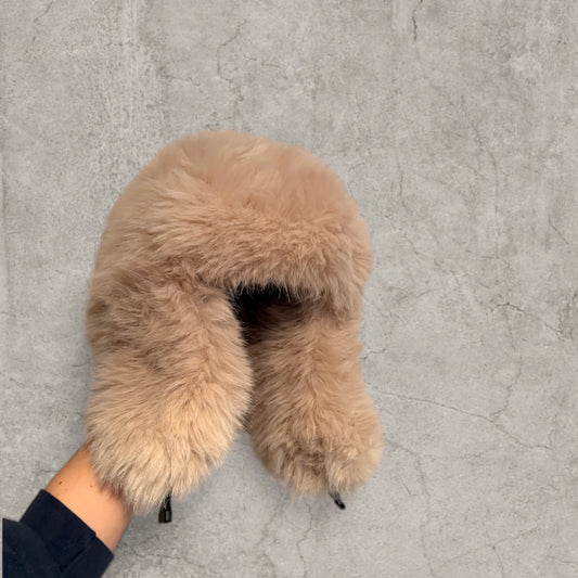 Russian ushanka hat in cream/beige thick faux fur.