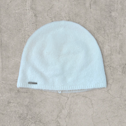 Japanese knit beanie hat in cream/white fluff