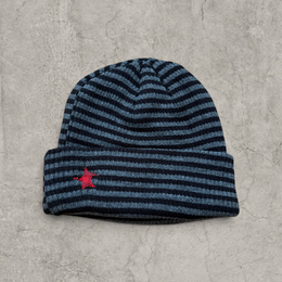 Striped knit beanie hat in black and grey