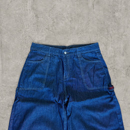 Wide leg skater jeans pinstripe detailing in washed navy blue
