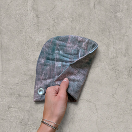 Japanese knit beanie hat in brown/purple with graffiti print.