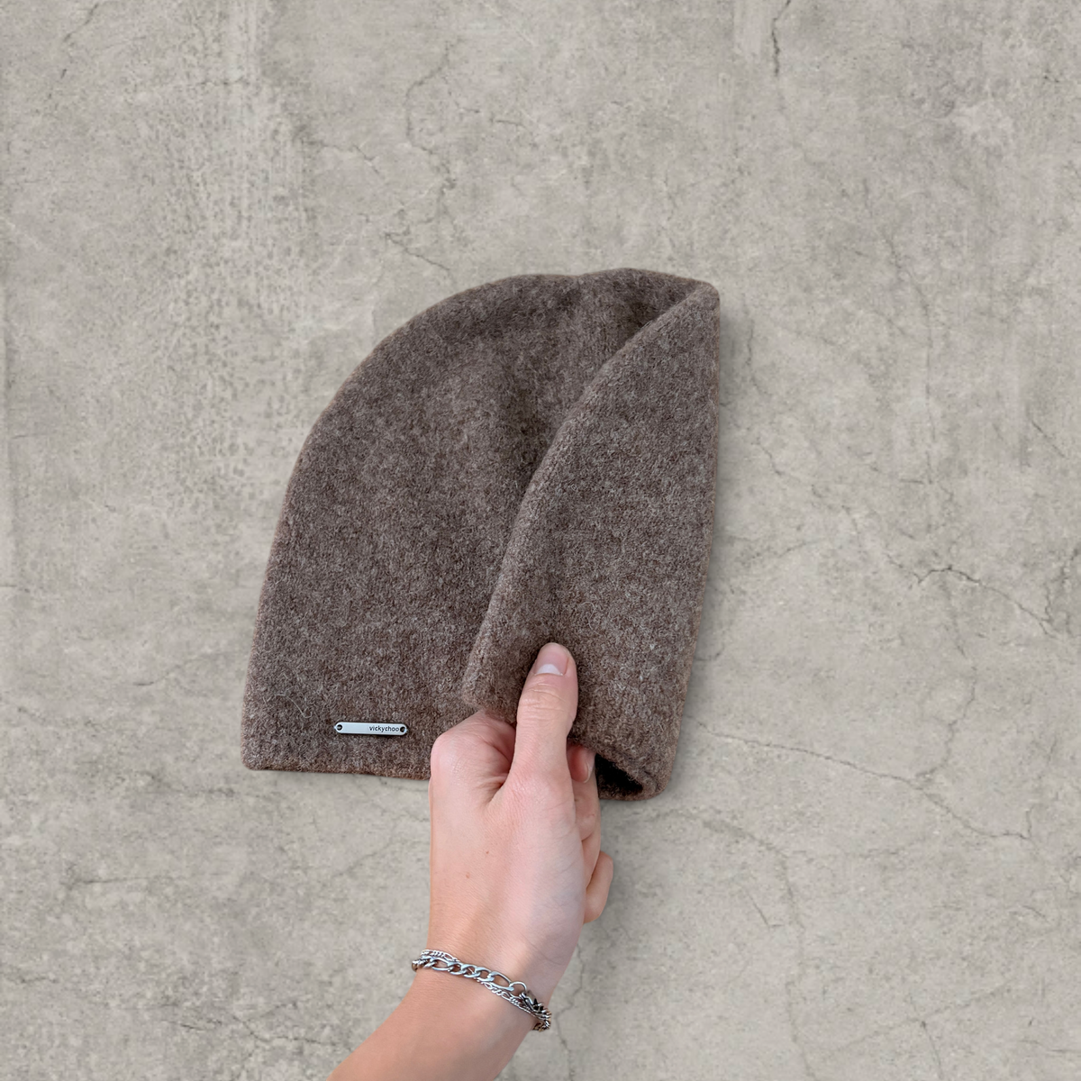 Japanese knit beanie hat in brown fluff