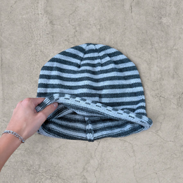 Striped knit beanie hat in black and grey