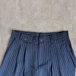 Wide-leg pinstriped tailored trousers in grey with white pinstripe