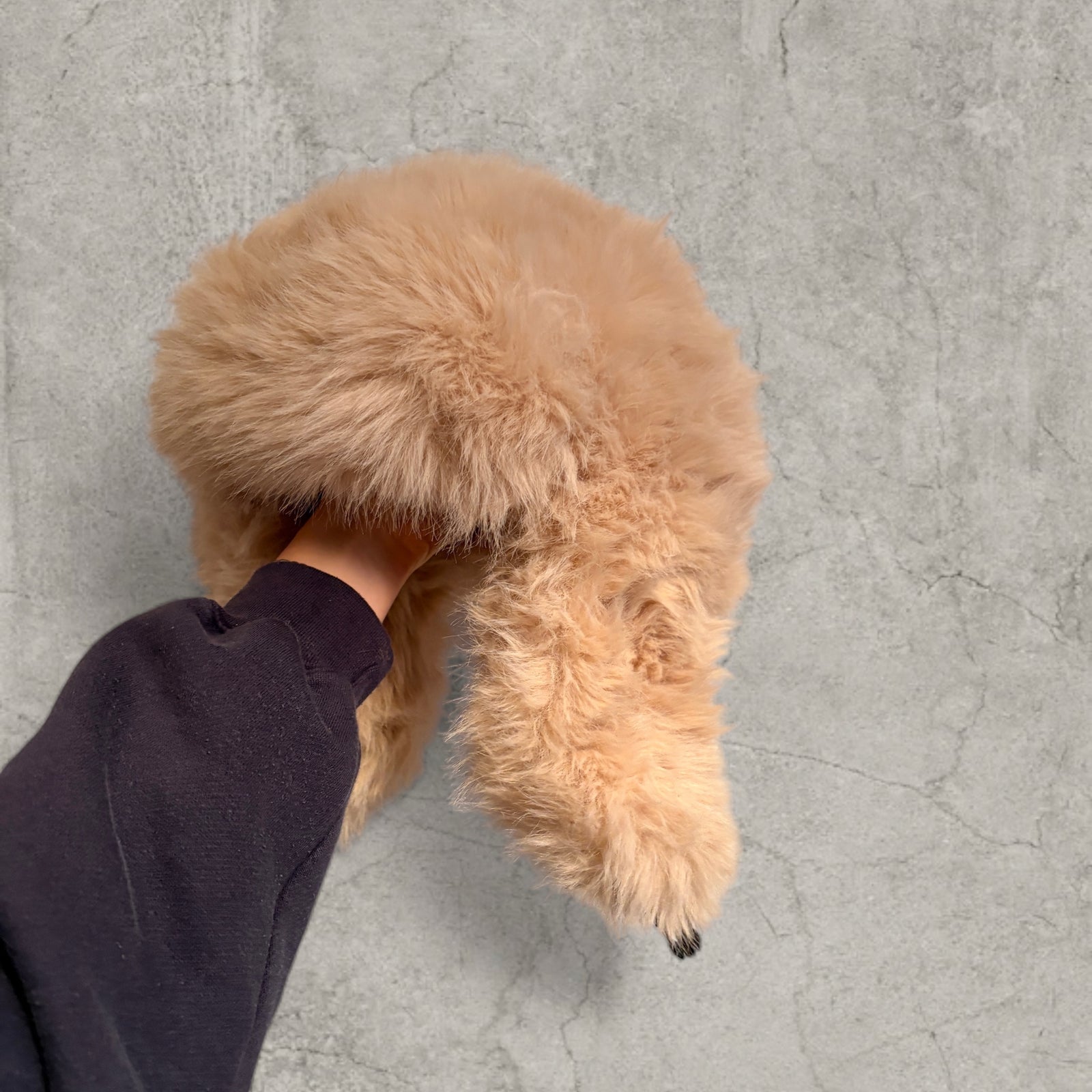Russian ushanka hat in cream/beige thick faux fur.