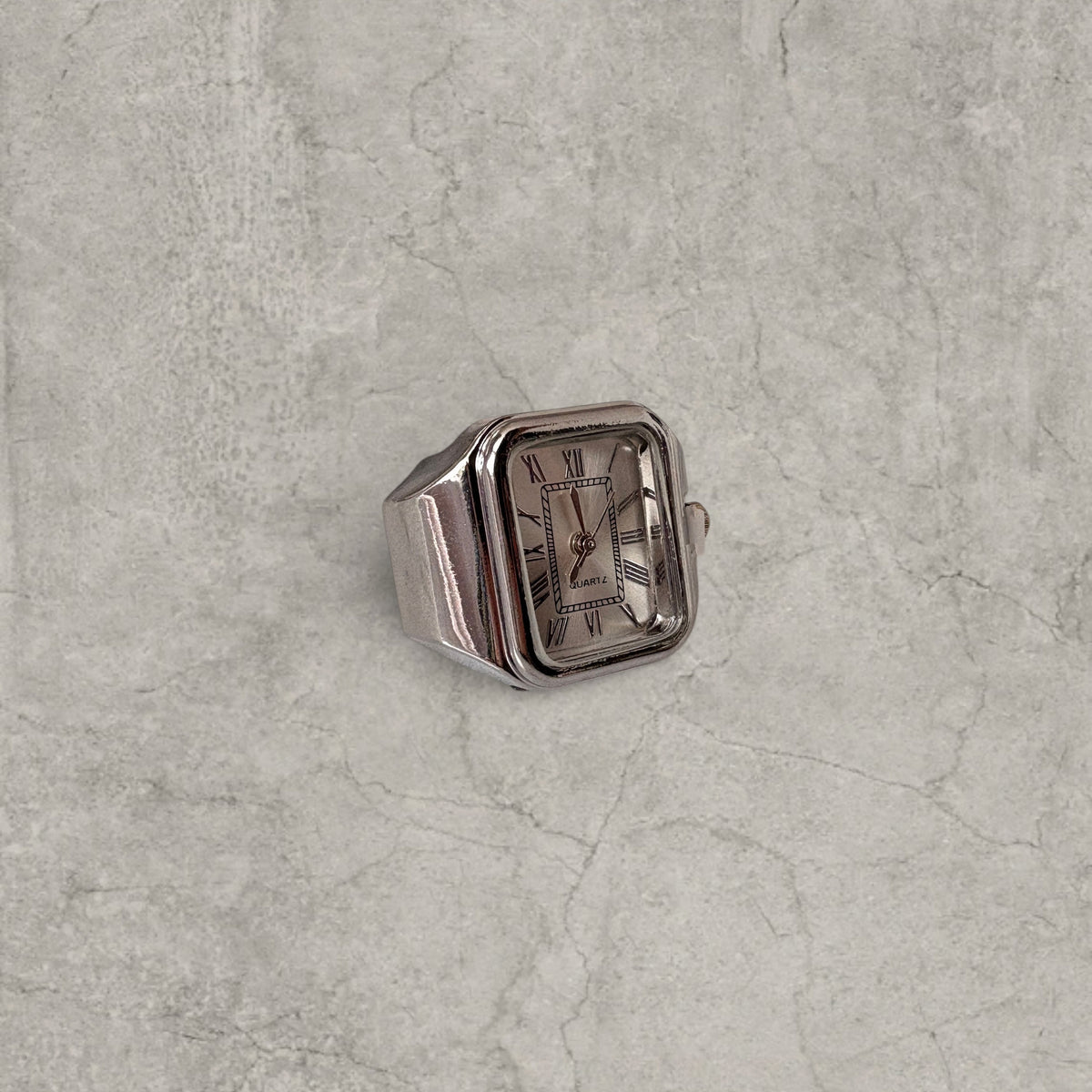 Silver stainless steel clock watch ring adjustable size