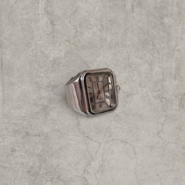 Silver stainless steel clock watch ring adjustable size