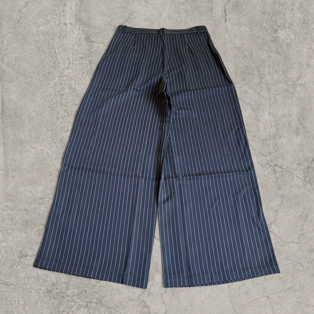 Wide-leg pinstriped tailored trousers in grey with white pinstripe