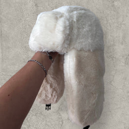 Russian ushanka hat in white/cream faux fur.