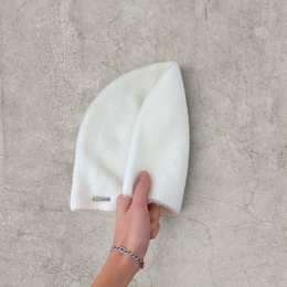Japanese knit beanie hat in cream/white fluff