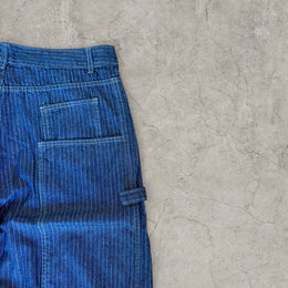 Wide leg skater jeans pinstripe detailing in washed navy blue