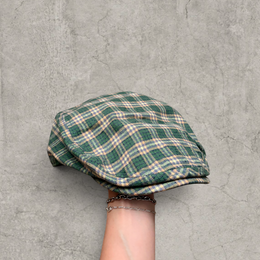 Plaid flat peak beret cap adjustable buckle in green