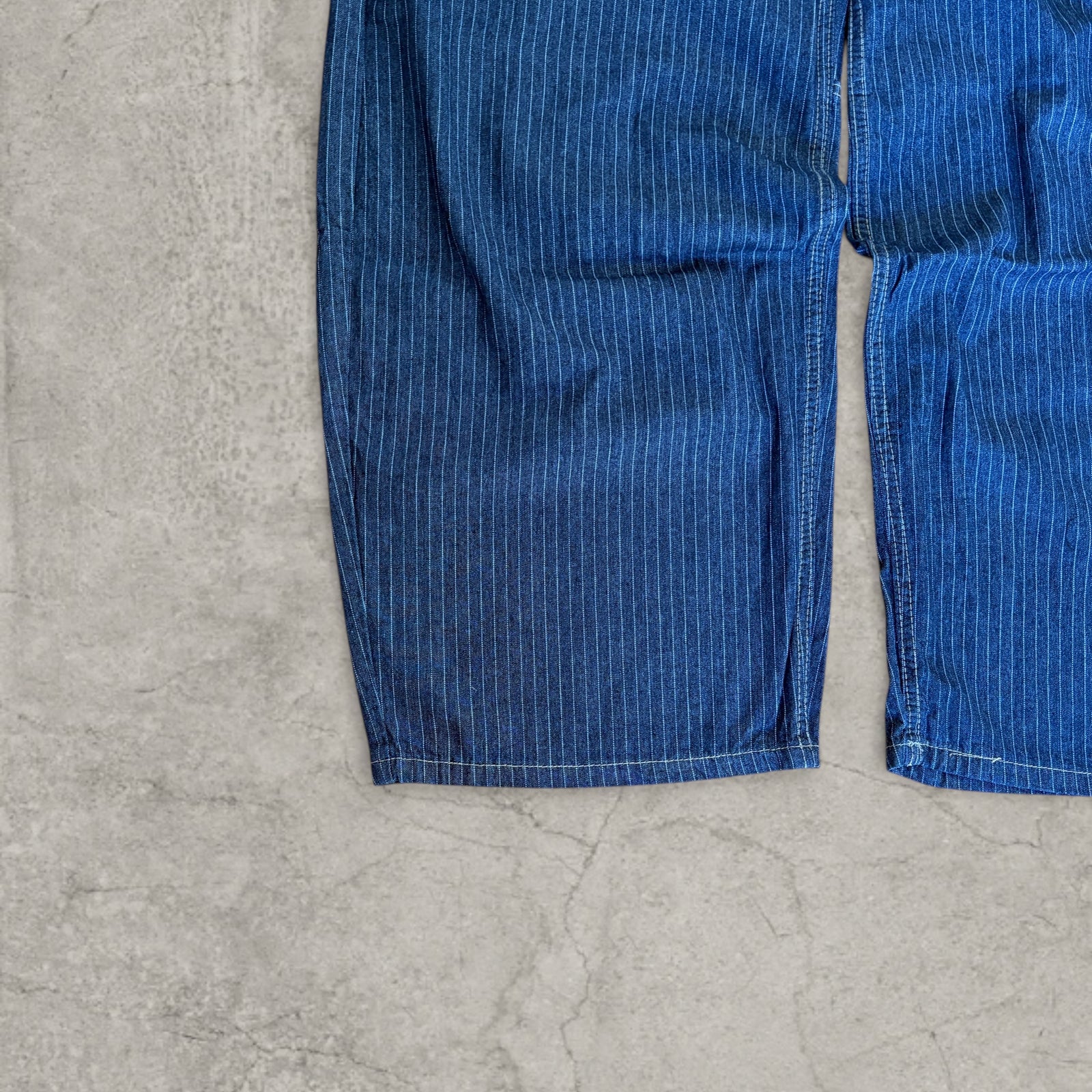Wide leg skater jeans pinstripe detailing in washed navy blue