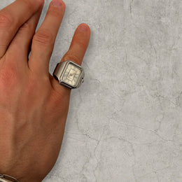 Silver stainless steel clock watch ring adjustable size