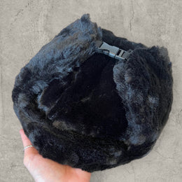 Russian ushanka hat in black faux fur.