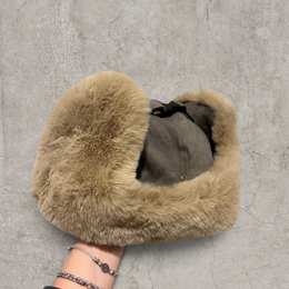 Russian ushanka hat in grey  with beige faux fur.