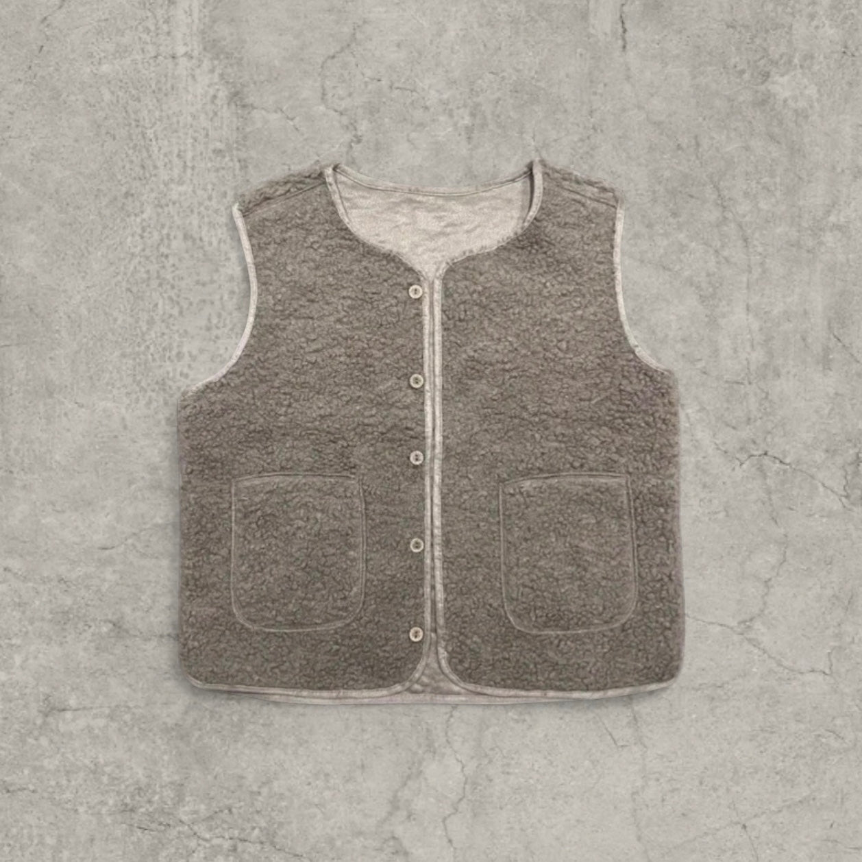 Sherpa-style button-up gillette waistcoat in beige grey