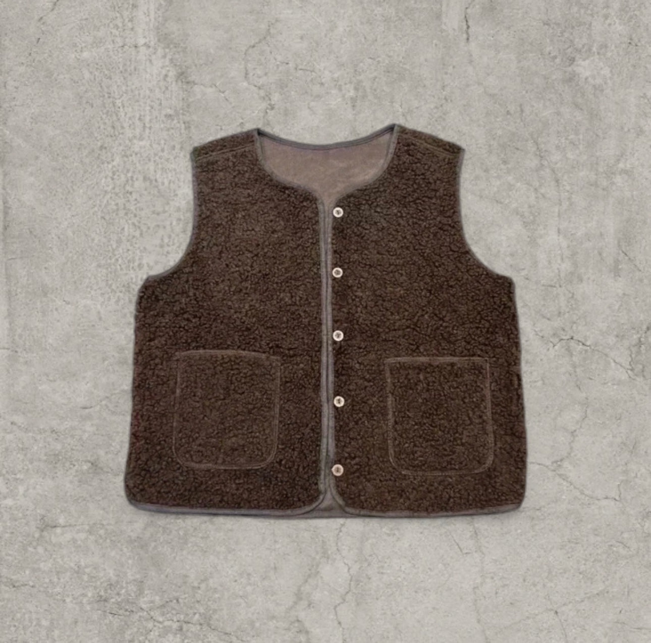 Sherpa style button-up gillette waistcoat in chocolate brown