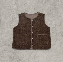 Sherpa style button-up gillette waistcoat in chocolate brown