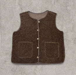 Sherpa style button-up gillette waistcoat in chocolate brown