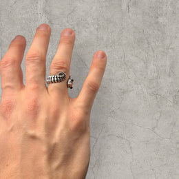 Cool vintage style silver stainless steel ring with lizard animal wrap. One size, adjustable