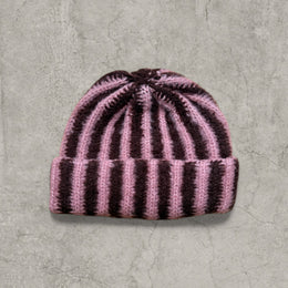 Striped knit beanie hat in brown and pink