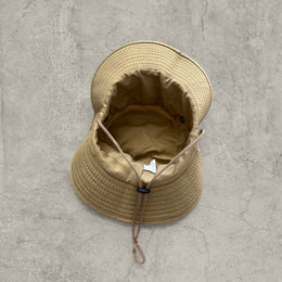 Vintage style boonie jungle bucket hat with straps in beige