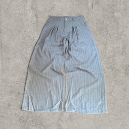 Wide-leg pinstriped trousers in beige cream