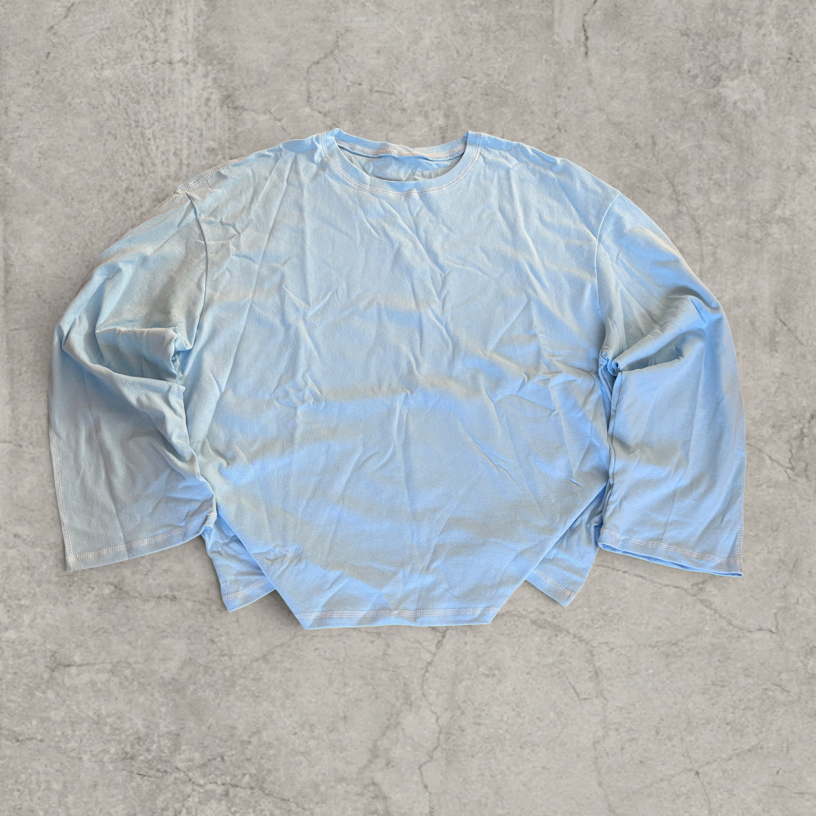 Vintage style relaxed fit long sleeve 100% cotton tshirt top in light blue.
