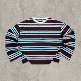 Vintage style relaxed fit long sleeve tshirt top in striped blue/burgundy/brown/white