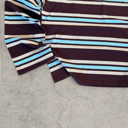Vintage style relaxed fit long sleeve tshirt top in striped blue/burgundy/brown/white