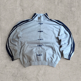 Incredible  boxy Korean zip-up sweatshirt jumper in light blue/navy with stripe print.