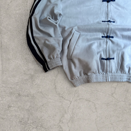 Incredible  boxy Korean zip-up sweatshirt jumper in light blue/navy with stripe print.