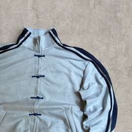 Incredible  boxy Korean zip-up sweatshirt jumper in light blue/navy with stripe print.